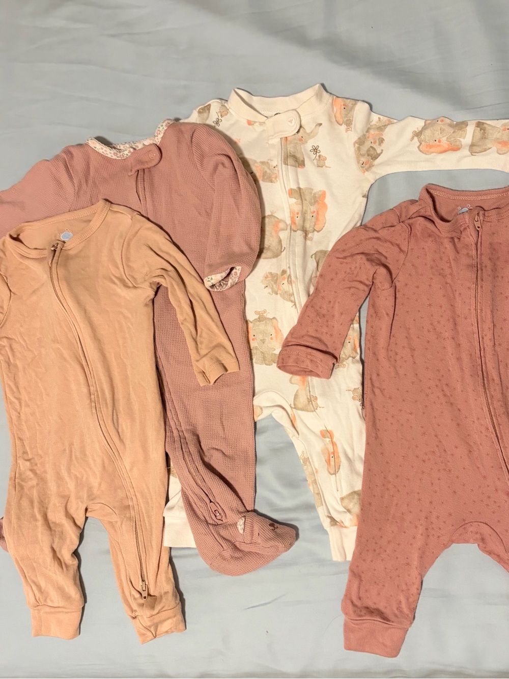 Baby Girls' Cotton Zip One-Piece Sleepers - Blush, Rose & Cream Pack